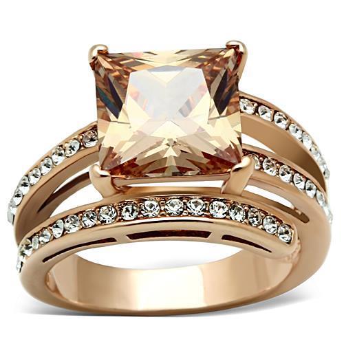 TK1665 - IP Rose Gold(Ion Plating) Stainless Steel Ring with AAA Grade CZ  in Champagne LuxuryLifeWay Online Store