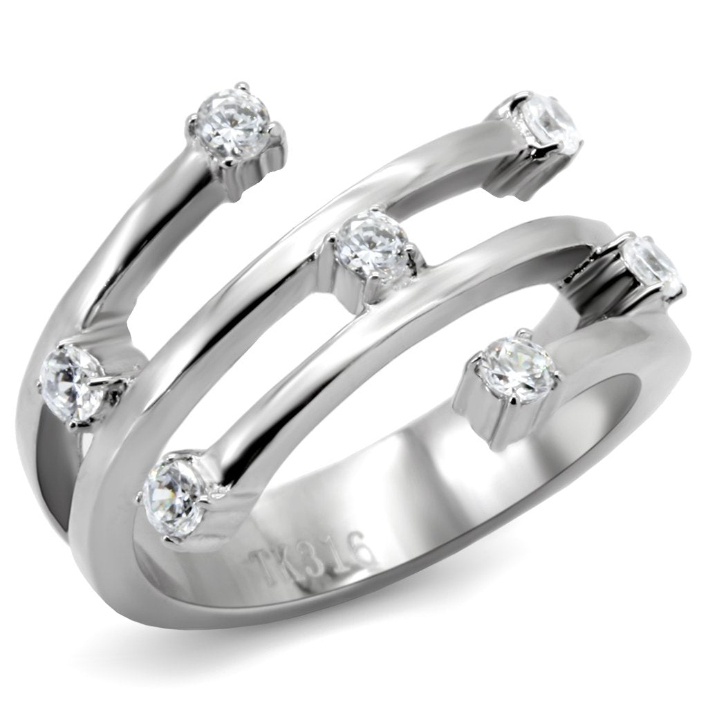TK173 - High polished (no plating) Stainless Steel Ring with Top Grade Crystal  in Clear LuxuryLifeWay Online Store