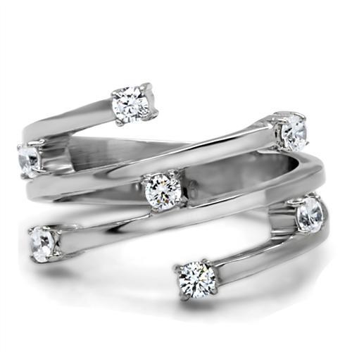 TK173 - High polished (no plating) Stainless Steel Ring with Top Grade Crystal  in Clear LuxuryLifeWay Online Store