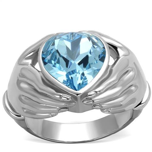 TK1775 - High polished (no plating) Stainless Steel Ring with Top Grade Crystal  in Sea Blue LuxuryLifeWay Online Store