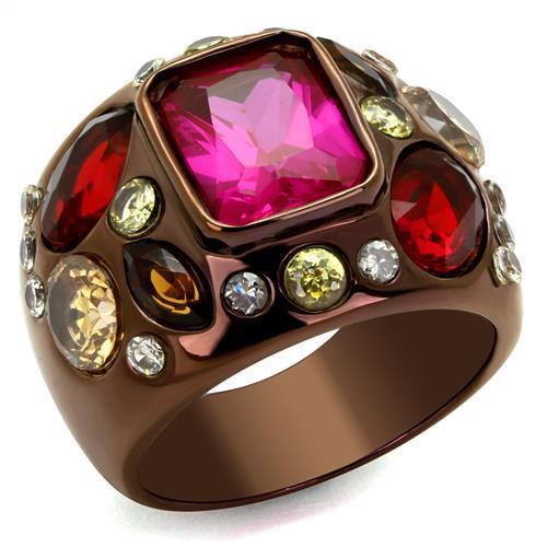 TK1790LC - IP Coffee light Stainless Steel Ring with AAA Grade CZ  in Ruby LuxuryLifeWay Online Store