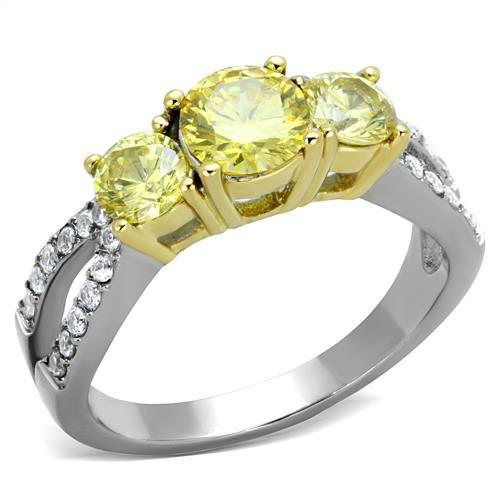 TK1795 - Two-Tone IP Gold (Ion Plating) Stainless Steel Ring with AAA Grade CZ  in Topaz LuxuryLifeWay Online Store