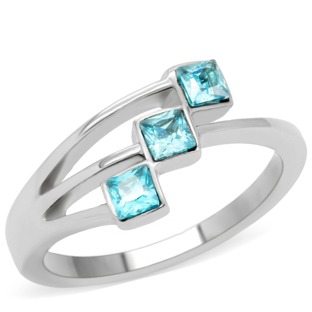 TK180 - High polished (no plating) Stainless Steel Ring with Synthetic Synthetic Glass in Sea Blue LuxuryLifeWay Online Store