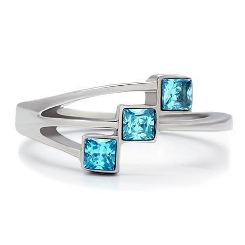 TK180 - High polished (no plating) Stainless Steel Ring with Synthetic Synthetic Glass in Sea Blue LuxuryLifeWay Online Store