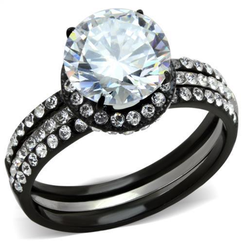 TK1870 - Two-Tone IP Black (Ion Plating) Stainless Steel Ring with AAA Grade CZ  in Clear LuxuryLifeWay Online Store