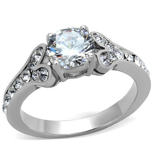 TK1918 - High polished (no plating) Stainless Steel Ring with AAA Grade CZ  in Clear LuxuryLifeWay Online Store
