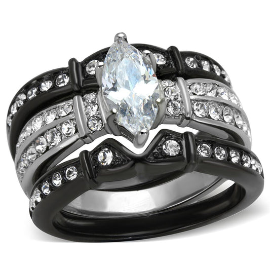 TK1922 - Two-Tone IP Black Stainless Steel Ring with AAA Grade CZ  in Clear LuxuryLifeWay Online Store
