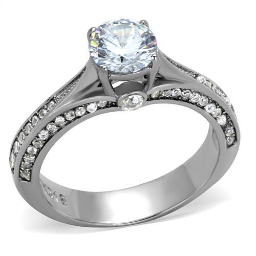 TK2026 - High polished (no plating) Stainless Steel Ring with AAA Grade CZ  in Clear LuxuryLifeWay Online Store