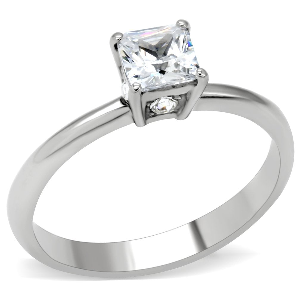 TK202 - High polished (no plating) Stainless Steel Ring with AAA Grade CZ  in Clear LuxuryLifeWay Online Store