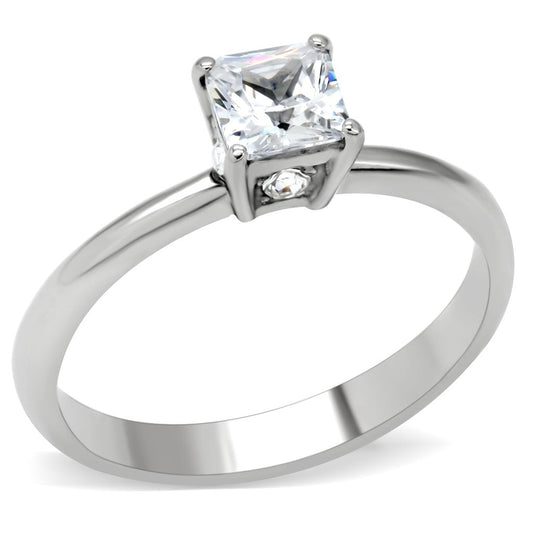 TK202 - High polished (no plating) Stainless Steel Ring with AAA Grade CZ  in Clear LuxuryLifeWay Online Store