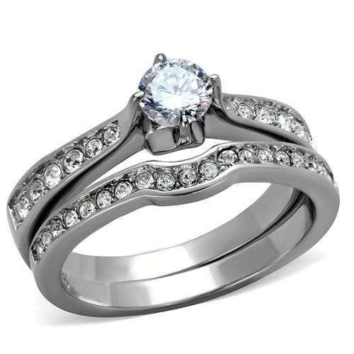 TK2039 - High polished (no plating) Stainless Steel Ring with AAA Grade CZ  in Clear LuxuryLifeWay Online Store