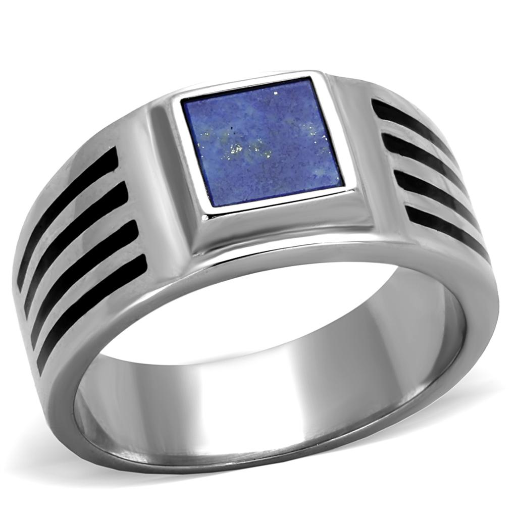 TK2047 - High polished (no plating) Stainless Steel Ring with Precious Stone Lapis in Montana LuxuryLifeWay Online Store