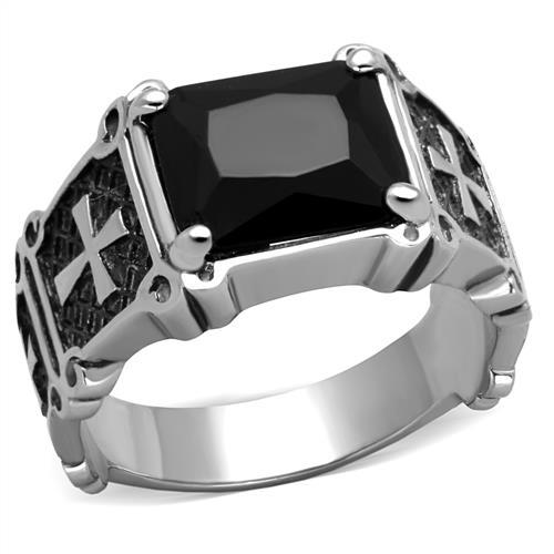 TK2055 - High polished (no plating) Stainless Steel Ring with Synthetic Synthetic Glass in Jet LuxuryLifeWay Online Store