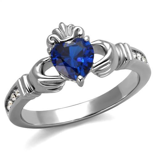 TK2093 - High polished (no plating) Stainless Steel Ring with Synthetic Spinel in London Blue LuxuryLifeWay Online Store