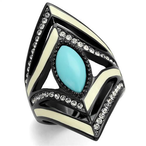 TK2099 - IP Black(Ion Plating) Stainless Steel Ring with Synthetic Turquoise in Sea Blue LuxuryLifeWay Online Store