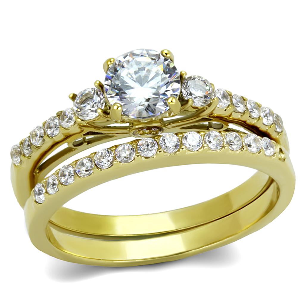 TK2133 - IP Gold(Ion Plating) Stainless Steel Ring with AAA Grade CZ  in Clear LuxuryLifeWay Online Store
