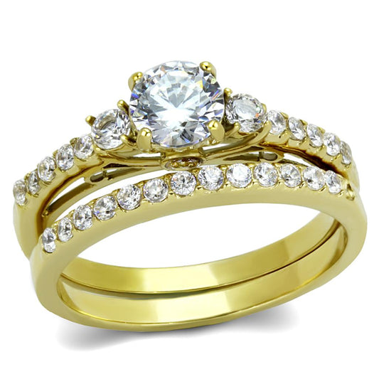 TK2133 - IP Gold(Ion Plating) Stainless Steel Ring with AAA Grade CZ  in Clear LuxuryLifeWay Online Store