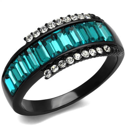 TK2190 - IP Black(Ion Plating) Stainless Steel Ring with Top Grade Crystal  in Blue Zircon LuxuryLifeWay Online Store