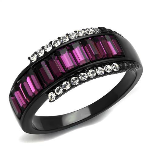 TK2191 - IP Black(Ion Plating) Stainless Steel Ring with Top Grade Crystal  in Amethyst LuxuryLifeWay Online Store