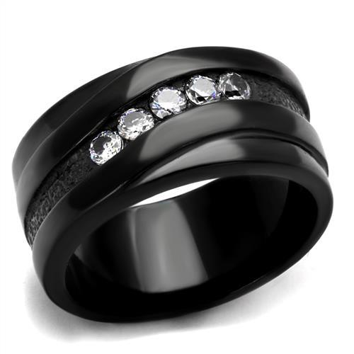 TK2210 - IP Black(Ion Plating) Stainless Steel Ring with AAA Grade CZ  in Clear LuxuryLifeWay Online Store