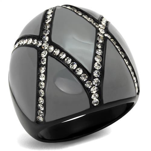 TK2216 - IP Black(Ion Plating) Stainless Steel Ring with Top Grade Crystal  in Clear LuxuryLifeWay Online Store