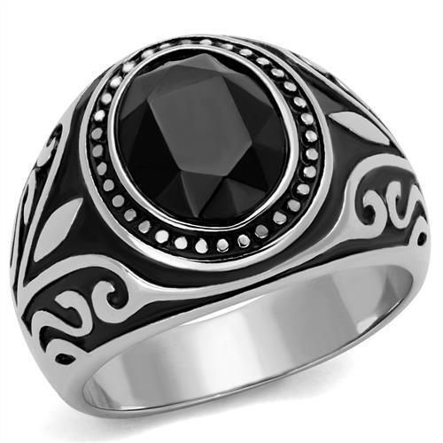TK2231 - High polished (no plating) Stainless Steel Ring with Top Grade Crystal  in Jet LuxuryLifeWay Online Store