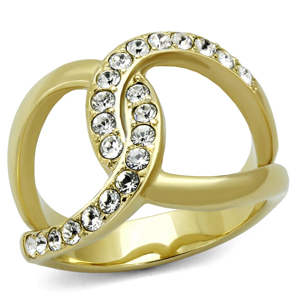 TK2253 - Two-Tone IP Gold (Ion Plating) Stainless Steel Ring with Top Grade Crystal  in Clear LuxuryLifeWay Online Store
