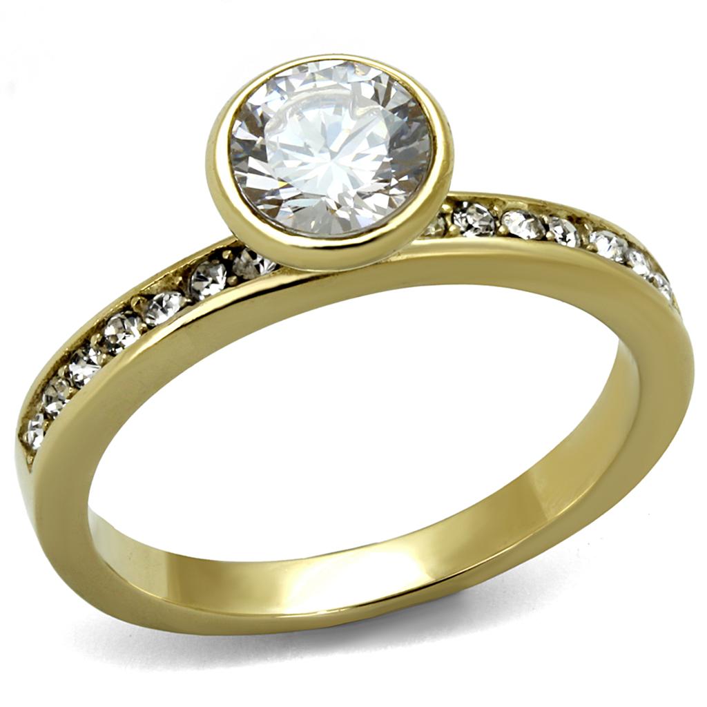 TK2254 - IP Gold(Ion Plating) Stainless Steel Ring with AAA Grade CZ  in Clear LuxuryLifeWay Online Store