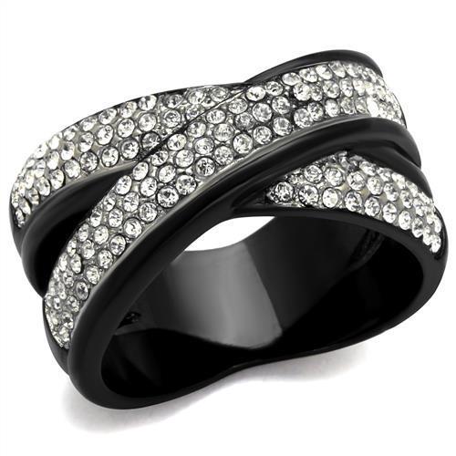 TK2278 - Two-Tone IP Black (Ion Plating) Stainless Steel Ring with Top Grade Crystal  in Clear LuxuryLifeWay Online Store