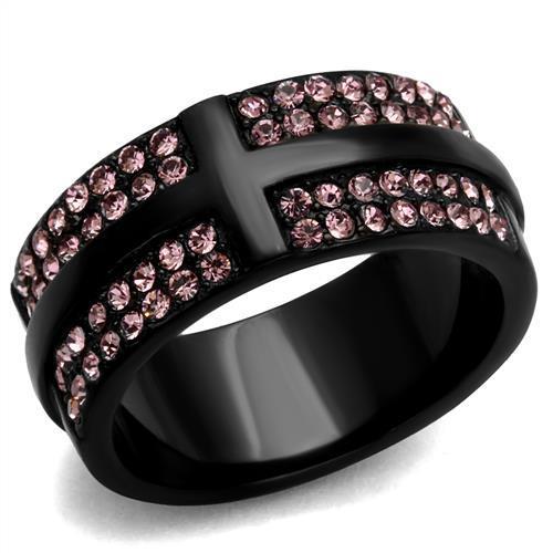 TK2280 - IP Black(Ion Plating) Stainless Steel Ring with Top Grade Crystal  in Light Amethyst LuxuryLifeWay Online Store