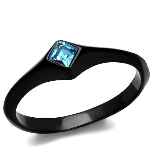 TK2284 - IP Black(Ion Plating) Stainless Steel Ring with Top Grade Crystal  in Sea Blue LuxuryLifeWay Online Store
