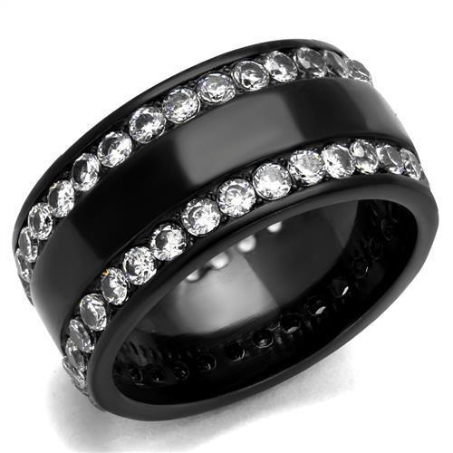 TK2290 - IP Black(Ion Plating) Stainless Steel Ring with AAA Grade CZ  in Clear LuxuryLifeWay Online Store