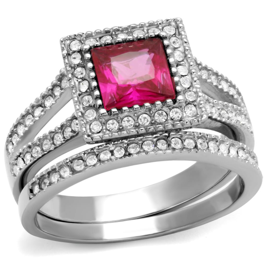 TK2293 - High polished (no plating) Stainless Steel Ring with AAA Grade CZ  in Ruby LuxuryLifeWay Online Store