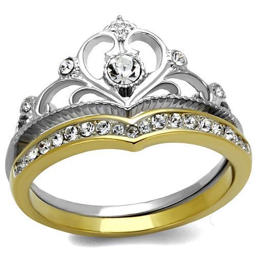 TK2294 - Two-Tone IP Gold (Ion Plating) Stainless Steel Ring with Top Grade Crystal  in Clear LuxuryLifeWay Online Store