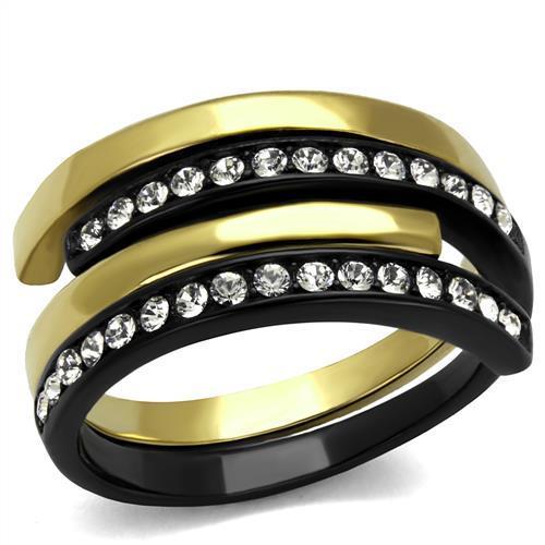 TK2298 - IP Gold+ IP Black (Ion Plating) Stainless Steel Ring with Top Grade Crystal  in Clear LuxuryLifeWay Online Store