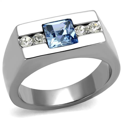TK2307 - High polished (no plating) Stainless Steel Ring with Top Grade Crystal  in Aquamarine LuxuryLifeWay Online Store