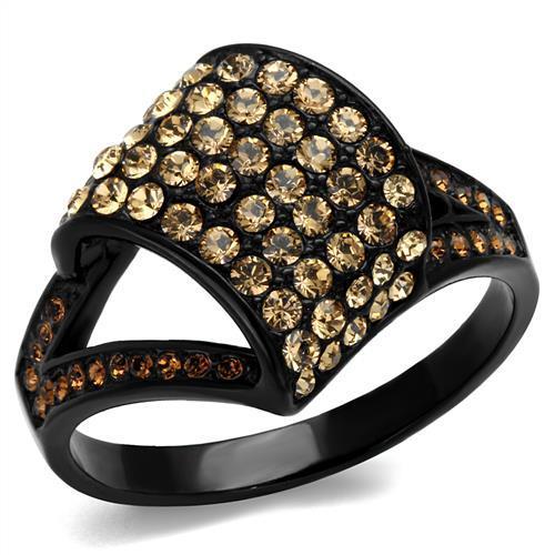 TK2351 - IP Black(Ion Plating) Stainless Steel Ring with Top Grade Crystal  in Smoked Quartz LuxuryLifeWay Online Store