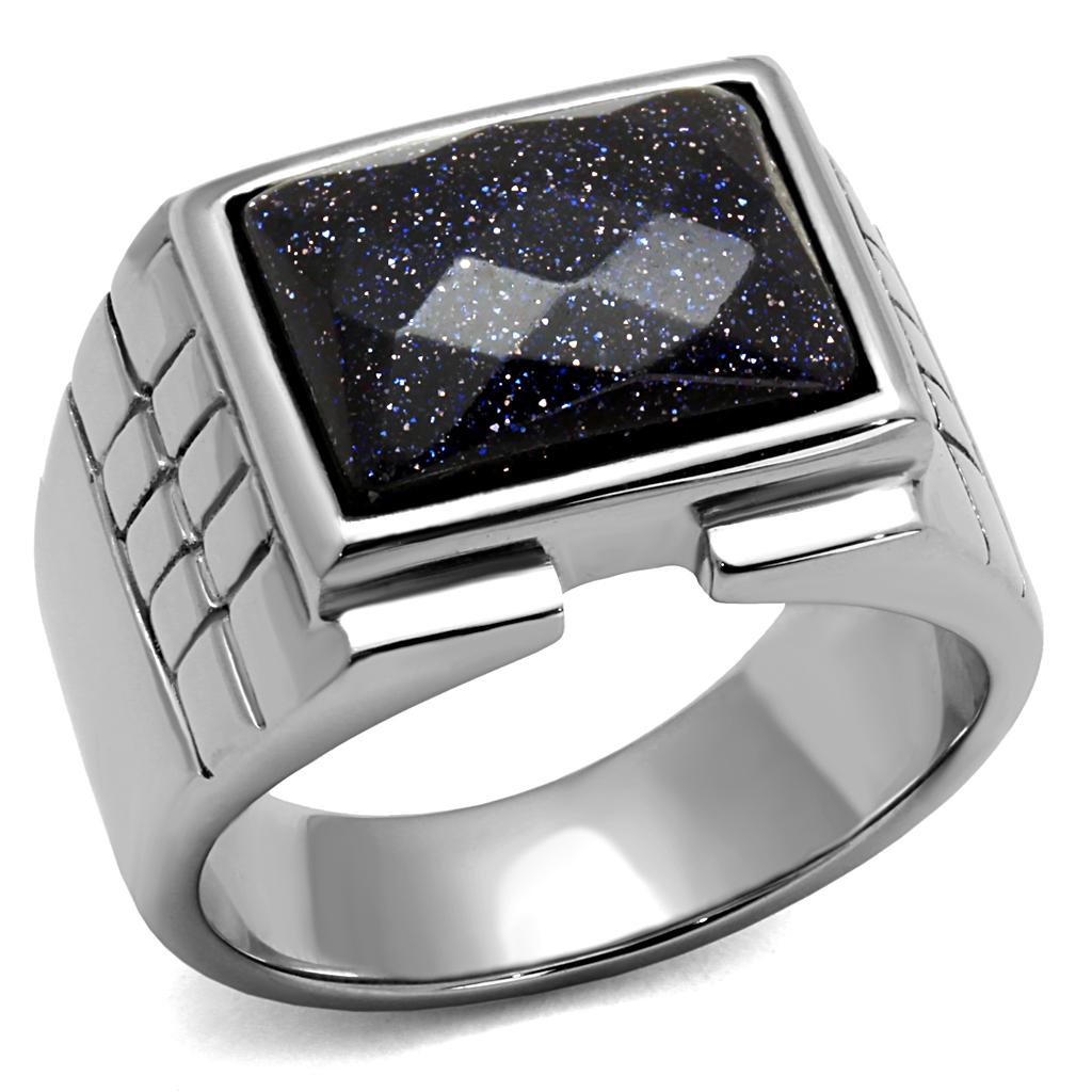 TK2399 - High polished (no plating) Stainless Steel Ring with Blue Sand  in Montana LuxuryLifeWay Online Store