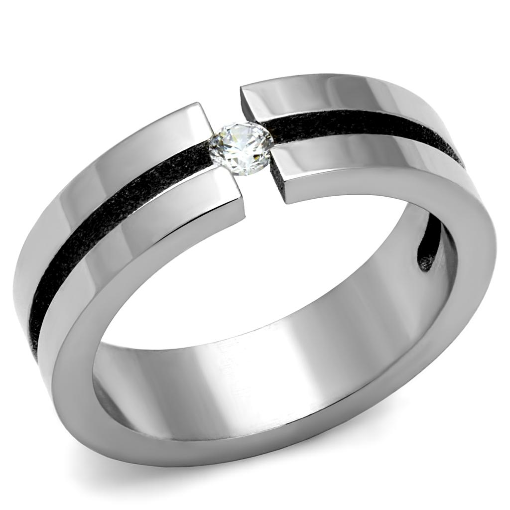 TK2412 - High polished (no plating) Stainless Steel Ring with AAA Grade CZ  in Clear LuxuryLifeWay Online Store