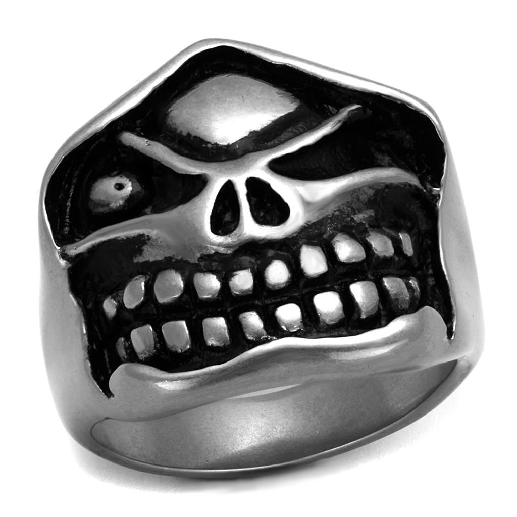 TK2418 - Antique Silver Stainless Steel Ring with Epoxy  in Jet LuxuryLifeWay Online Store