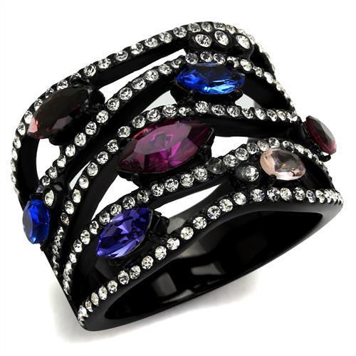 TK2480 - IP Black(Ion Plating) Stainless Steel Ring with Top Grade Crystal  in Multi Color LuxuryLifeWay Online Store