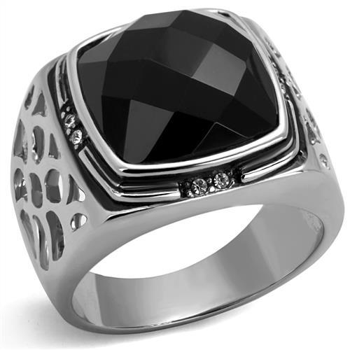 TK2514 - High polished (no plating) Stainless Steel Ring with Synthetic Onyx in Jet LuxuryLifeWay Online Store