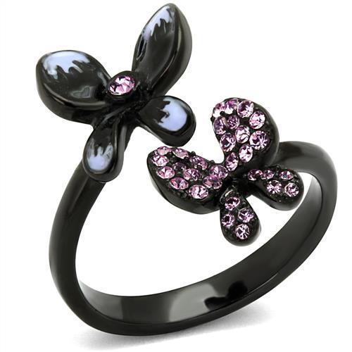 TK2554 - IP Black(Ion Plating) Stainless Steel Ring with Top Grade Crystal  in Light Amethyst LuxuryLifeWay Online Store