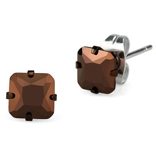 TK2584 - Two Tone IP Light Brown (IP Light coffee) Stainless Steel Earrings with AAA Grade CZ  in Light Coffee LuxuryLifeWay Online Store