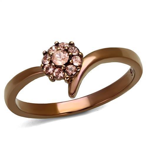 TK2612 - IP Coffee light Stainless Steel Ring with Top Grade Crystal  in Light Peach LuxuryLifeWay Online Store