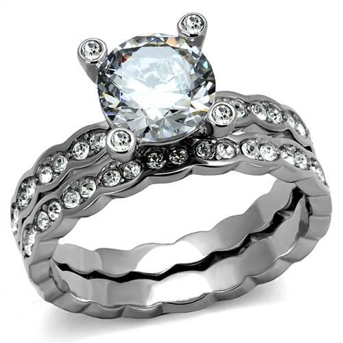 TK2659 - High polished (no plating) Stainless Steel Ring with AAA Grade CZ  in Clear LuxuryLifeWay Online Store