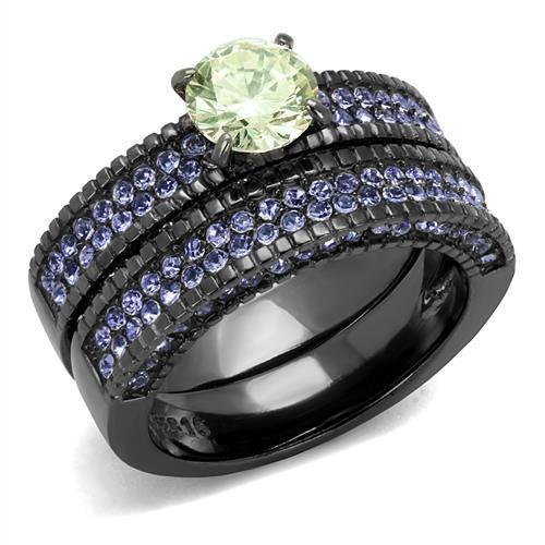 TK2672 - IP Light Black  (IP Gun) Stainless Steel Ring with AAA Grade CZ  in Apple Green color LuxuryLifeWay Online Store