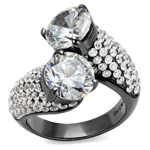 TK2674 - IP Light Black  (IP Gun) Stainless Steel Ring with AAA Grade CZ  in Clear LuxuryLifeWay Online Store