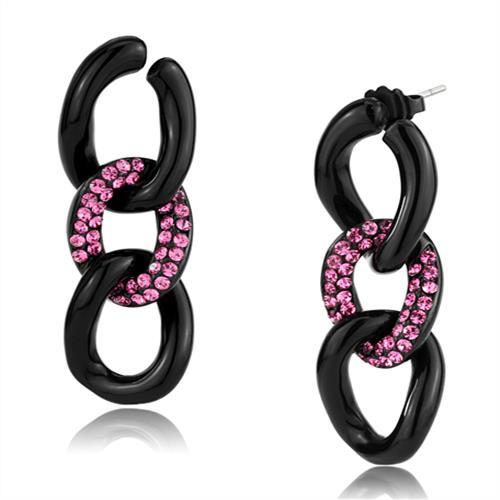 TK2711 - IP Black(Ion Plating) Stainless Steel Earrings with Top Grade Crystal  in Light Peach LuxuryLifeWay Online Store