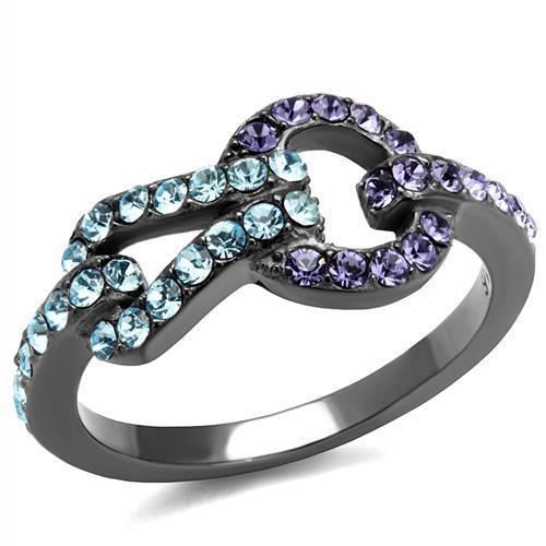 TK2752 - IP Light Black  (IP Gun) Stainless Steel Ring with Top Grade Crystal  in Tanzanite LuxuryLifeWay Online Store